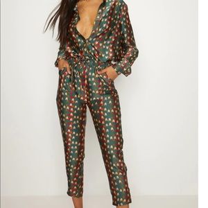 Green Chevron Print Cigarette Pants